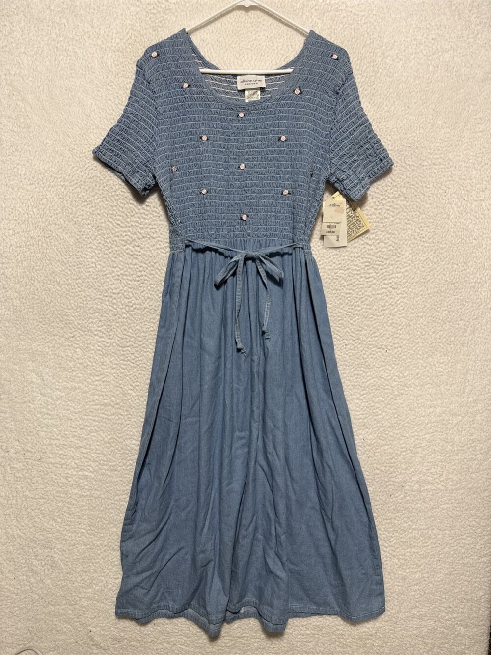 VTG 90’s Allison Gray Petites Denim Floral Midi Dress Women’s Size 14 Teacher